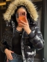 Moncler Дамско Черно Лачено Зимно Яке С Качулка С Естествен Пух Монклер Код P1474, снимка 4