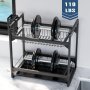 OWill Двуетажна метална поставка за сушене на съдове, черно, снимка 6
