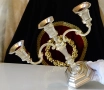Посребрен свещник тройка,троен свещник от мед. , снимка 3