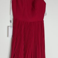 Коктейлна рокля от шифон с квадратно деколте с дължина до коляното и плисирани, снимка 3 - Рокли - 36677600