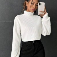 Стилна дамска блуза с дълъг ръкав бяла размер С и М, снимка 3 - Блузи с дълъг ръкав и пуловери - 43644864