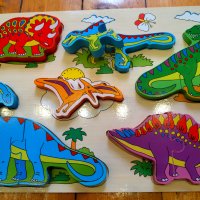 Дървен детски пъзел с динозаври., снимка 1 - Игри и пъзели - 43653519