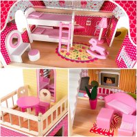Дървена къща за кукли  Kinderplay Green GS0020 с Led светлини мебели 3 етажа къща за барби, снимка 10 - Кукли - 43408744