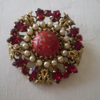 Винтидж чешка брошка с перли и кристали, снимка 8 - Антикварни и старинни предмети - 39712845