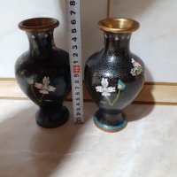 Cloisonne Клоазоне Двойка стари вази бронз клетъчен емайл, снимка 7 - Антикварни и старинни предмети - 43202732
