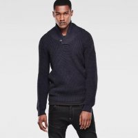 G-Star Raw Avihu Shawl Knit Mazarine Blue Мъжки Пуловер Размер M/L, снимка 3 - Пуловери - 35460849