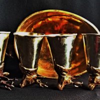 Античен сет чаши с еленска глава и купа от Бронз-Месинг за Хижари или Ловци, снимка 3 - Антикварни и старинни предмети - 38345626