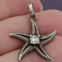 Сребърна морска звезда Буква АУ, снимка 1 - Колиета, медальони, синджири - 43988727