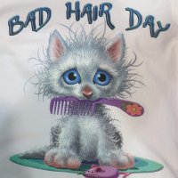 Нова детска тениска с трансферен печат Котенце Bad Hair Day, снимка 3 - Детски тениски и потници - 28462357