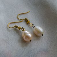 Позлатени обици с големи перли, снимка 2 - Обеци - 38577131