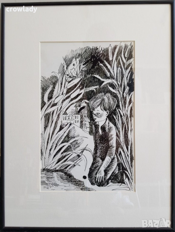 Николай Атанасов Приказка 2 рисунка туш перо, снимка 1