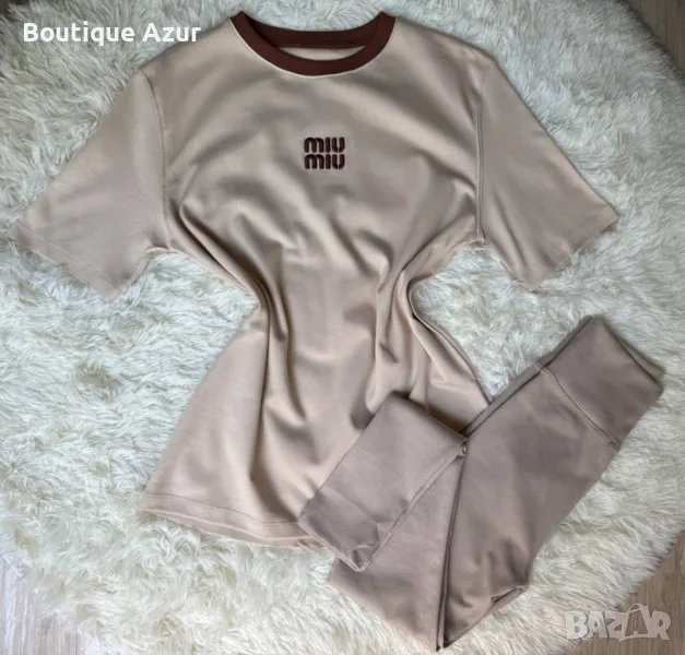 дамски комплект тениска miu miu и дълъг рипсен клин , снимка 1