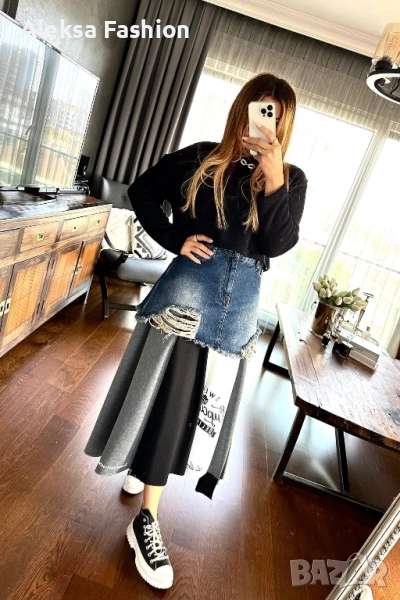 TW3 Дънкова пола атрактивен модел съчетан с плат , снимка 1