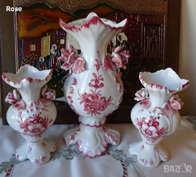 Комплект вази Bassano Italy с рози и цветен декор., снимка 1