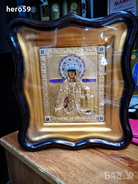 Много рядка Царска Русия-домашна икона сребро 84 с емайл 84 и /Св. Олга/, снимка 1