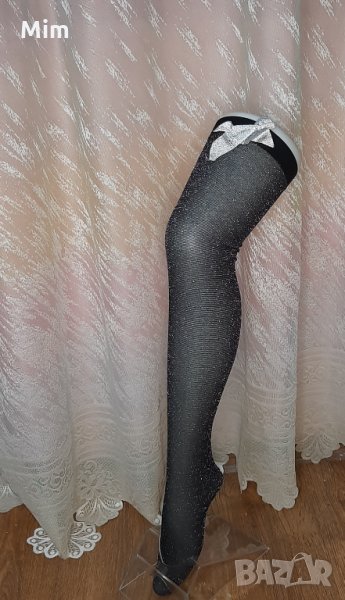 Черни чорапи със сребриста нишка с пандела , снимка 1