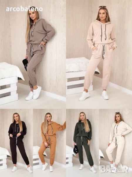 Дамски памучен комплект от две части суичър + панталон, 7цвята , снимка 1