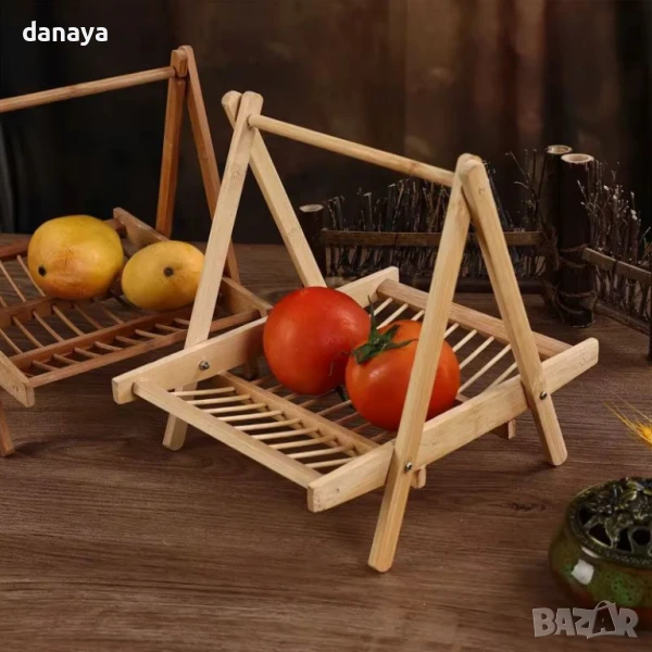 6053 Декоративен дървен поднос бамбукова фруктиера с дръжка, снимка 1