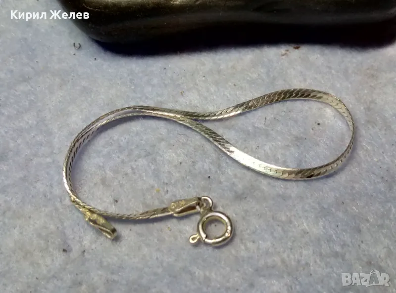 НЕЖНА ЛЕНТОВИДНА МАРКОВА СРЕБЪРНА ГРИВНА СРЕБРО 925 K. C ITALY с БЯЛА ПОЗЛАТА 20965, снимка 1