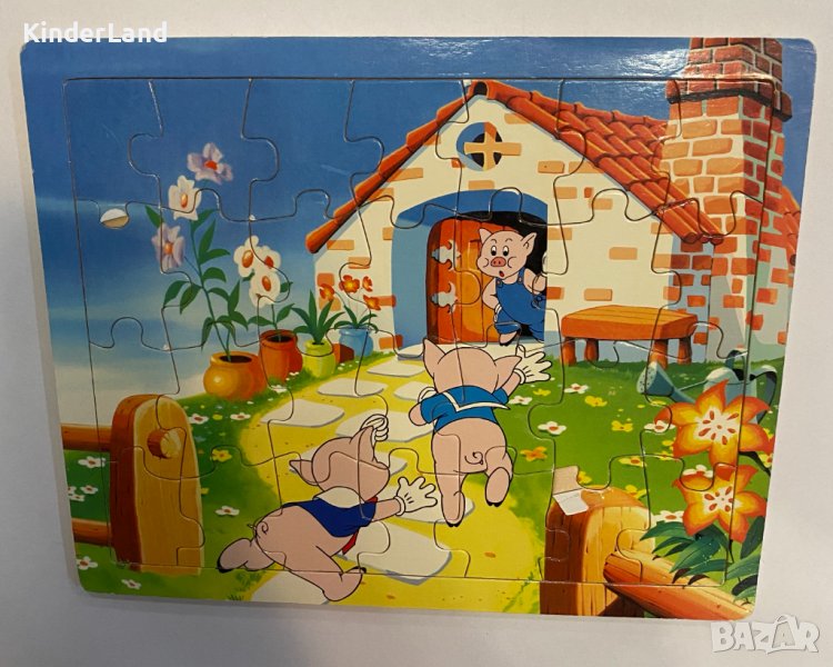 Дървен пъзел трите прасенца , снимка 1