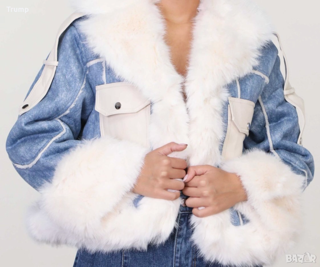 Красиво и топло яке деним с еко кожа, снимка 1
