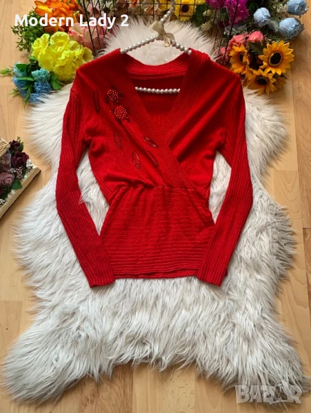 Червена рипсена блуза, снимка 1