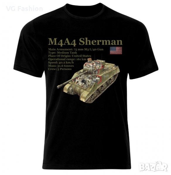 Мъжка Тениска Танк M4A4 Sherman Tank Panzer Armure WW2 Army War USA, снимка 1