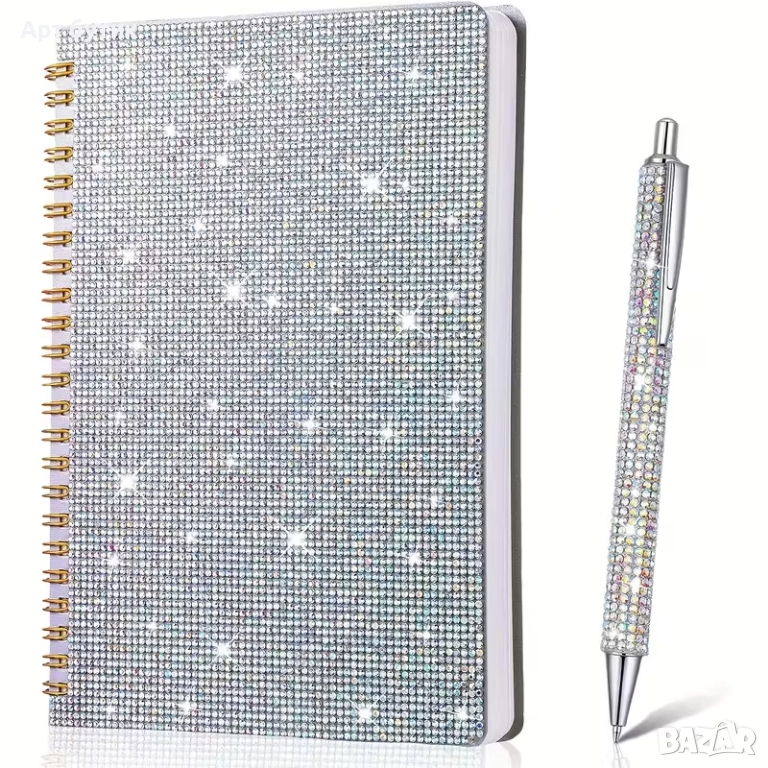 Сватбена книга за пожелания  с химикал, декорирани с кристали, снимка 1