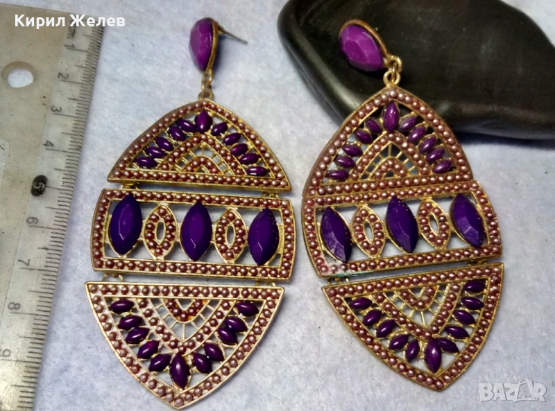 КРАСИВИ ГОЛЕМИ ЗЛАТИСТИ ЕТНО АРТ СТИЛ АЖУРНИ МЕДНИ ОБЕЦИ 10153, снимка 1