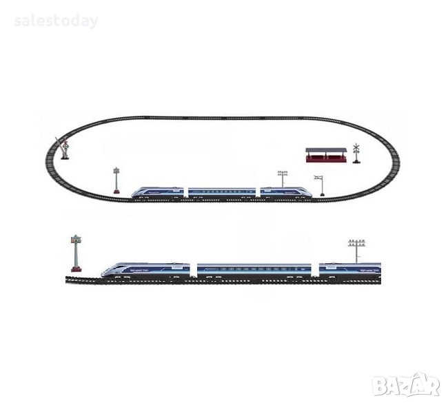 Детско влакче с релси, 2 локомотива и 1 голям вагон, снимка 1