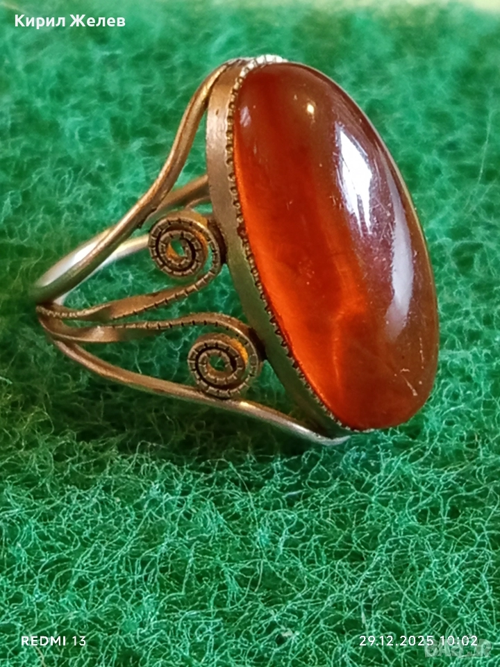 Винтидж сребърен пръстен с ювелирно фасетиран Балтийски кехлибар майсторска изработка 48630, снимка 1