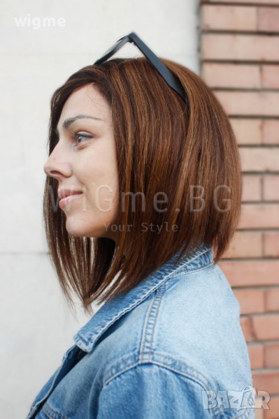 Средна дължина кестенява перука от ЕСТЕСТВЕН косъм Селена, снимка 1
