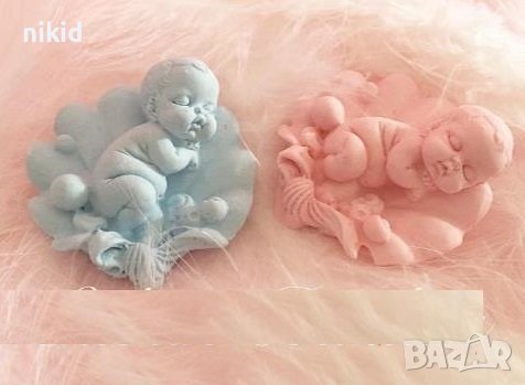 3D Заспало малко бебе върху мида силиконов молд форма фондан гипс украса декор, снимка 1