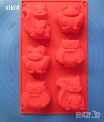 Горски Животни бухал жаба катерица дълбок силиконов молд форма калъп за фондан шоколад гипс сапун , снимка 1