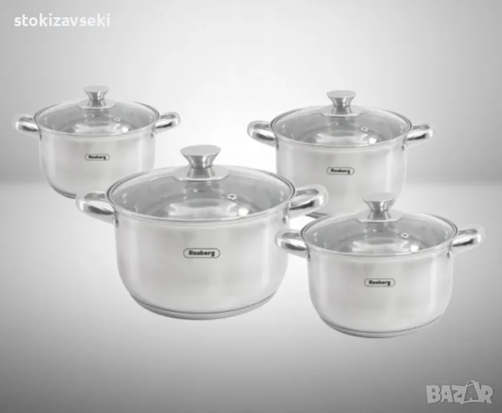 Комплект тенджери Rosberg 16/18/20/24см. - 1.8/2.5/3.4/5.8л., Неръжд. стомана, снимка 1