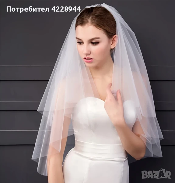 Булчински воал – двуслоен - 80/60 см за сватба, моминско парти було, снимка 1