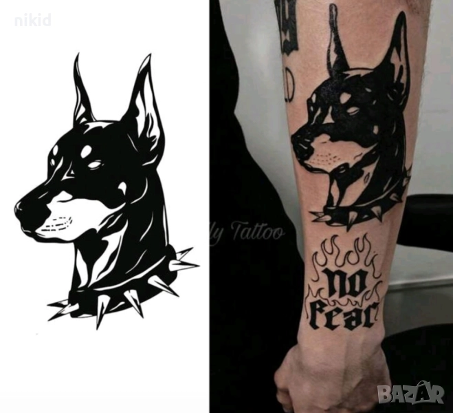 Доберман куче черна временна татуировка татос татус Tattoo, снимка 1