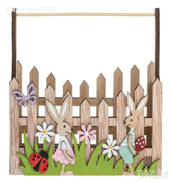 Великденска декоративна дървена кошница, 15x9x15см, снимка 1