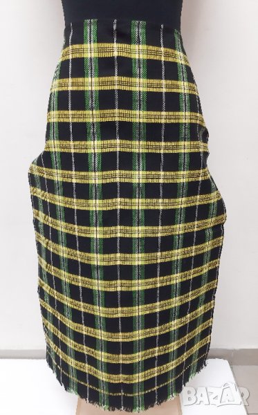 Стара тъкана престилка, каре, черно, жълто(16.3), снимка 1