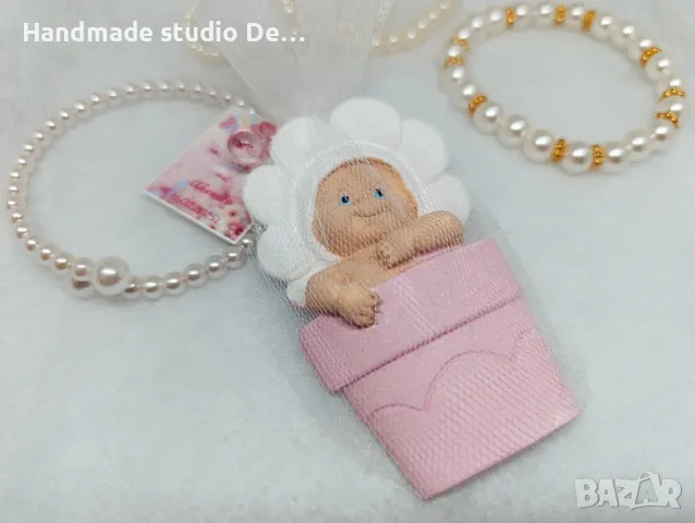 Гипсови фигурки-подаръци за гости-бебе в саксия