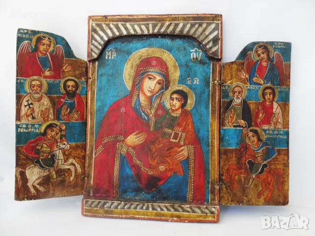 Православна дървена икона - триптих , снимка 6 - Антикварни и старинни предмети - 47990416
