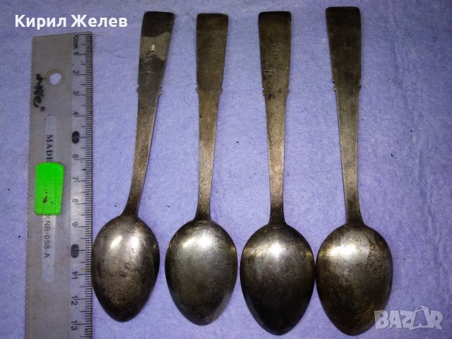 ЛОТ ЧЕТИРИ СТАРИ СССР ОРНАМЕНТИРАНИ РУСКИ ДЕБЕЛО ПОСРЕБРЕНИ ЛЪЖИЦИ БЯЛ БРОНЗ с МАРКИРОВКА 42102, снимка 4 - Прибори за хранене, готвене и сервиране - 43805325