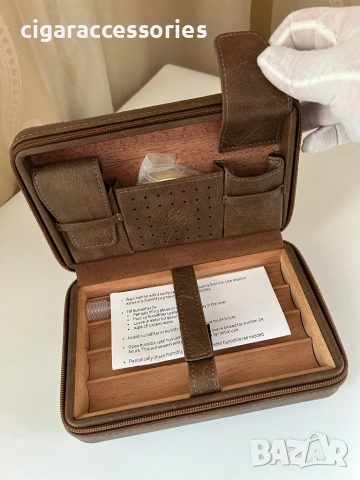 Преносим кожен хумидор за 4 пури от естествена кожа – черен / кафяв, снимка 3 - Табакери - 53228475
