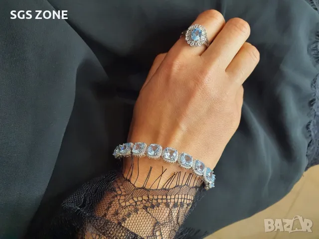 Сребърен Пръстен със Син и Бял Топаз, снимка 3 - Пръстени - 49792694