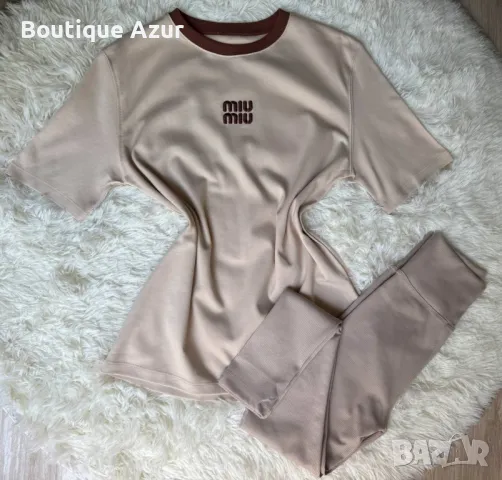 дамски комплект тениска miu miu и дълъг рипсен клин 