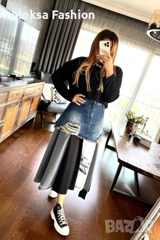 TW3 Дънкова пола атрактивен модел съчетан с плат 