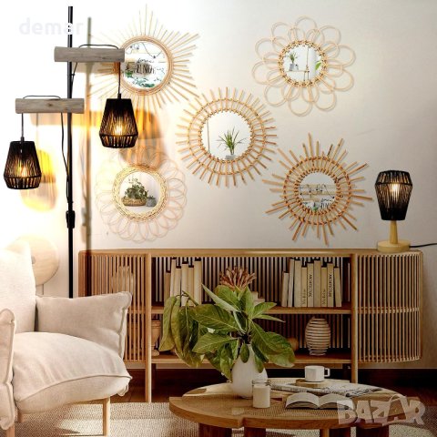 Boho Черни абажури за лампа, ръчно тъкани от коноп , 2 бр., снимка 3 - Декорация за дома - 43188012