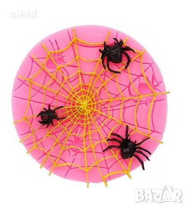 Паяжина с паяци мрежа с паяк силиконов молд форма за декорация торта фондан украса, снимка 1 - Форми - 28873081