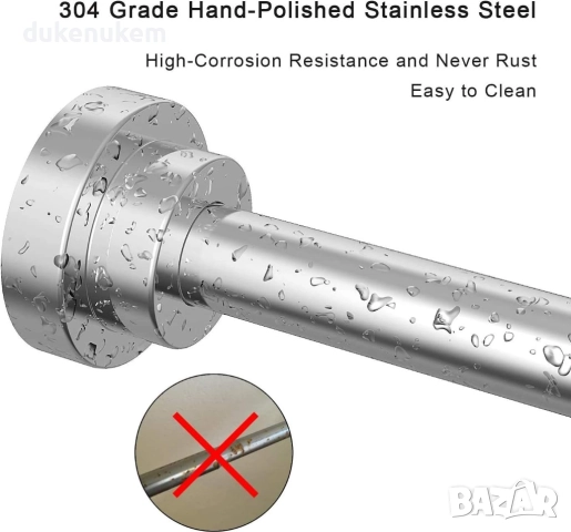 Телескопичен корниз за баня 50–130 см, неръждаема стомана, без пробиване, снимка 3 - Други стоки за дома - 52626092