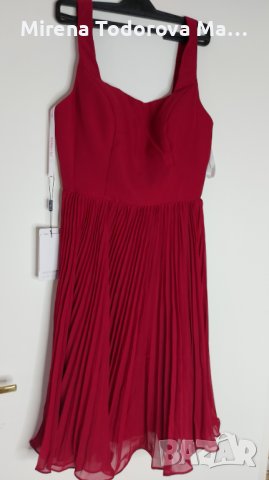 Коктейлна рокля от шифон с квадратно деколте с дължина до коляното и плисирани, снимка 3 - Рокли - 36677600